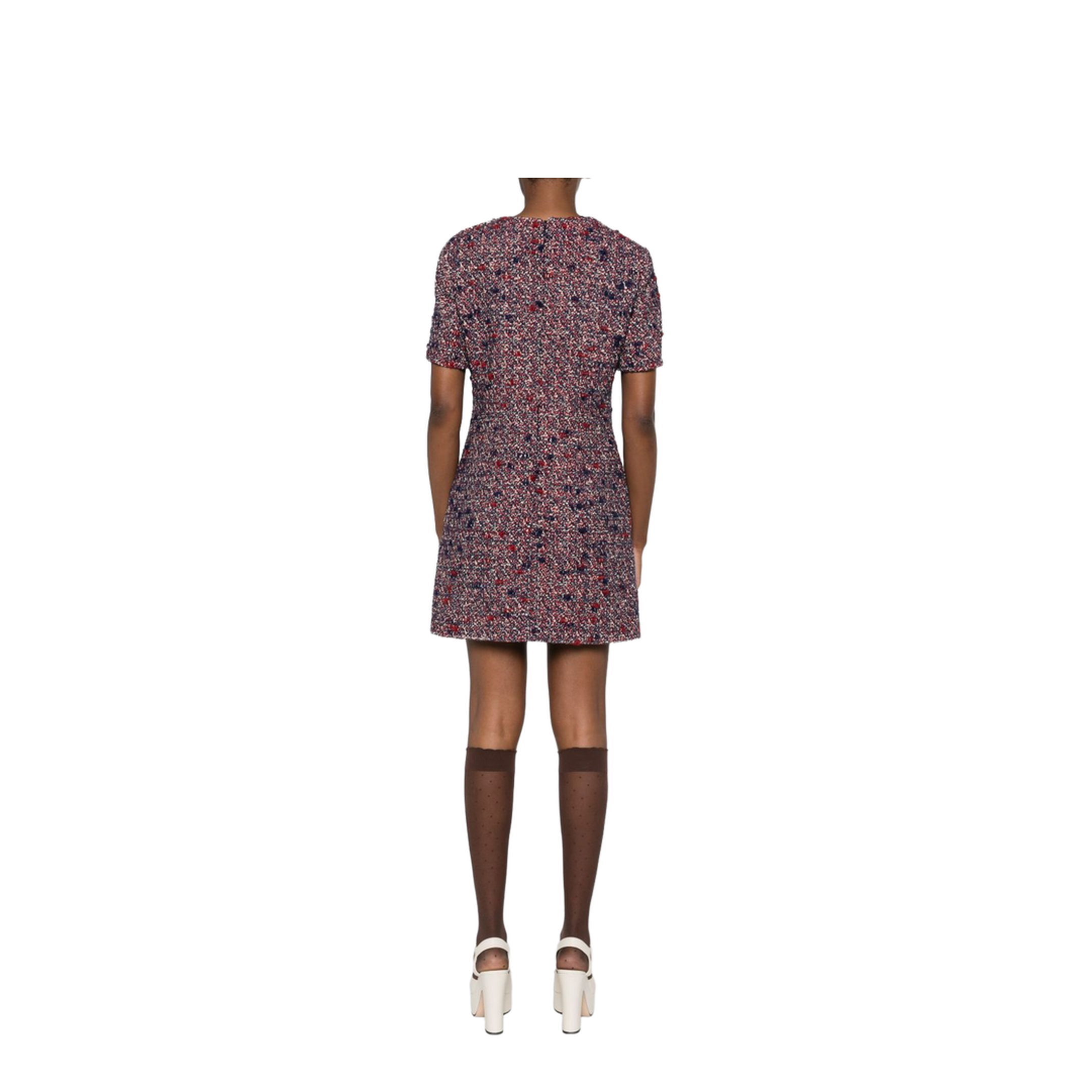 Wool Bouclé Dress in Red and Blue