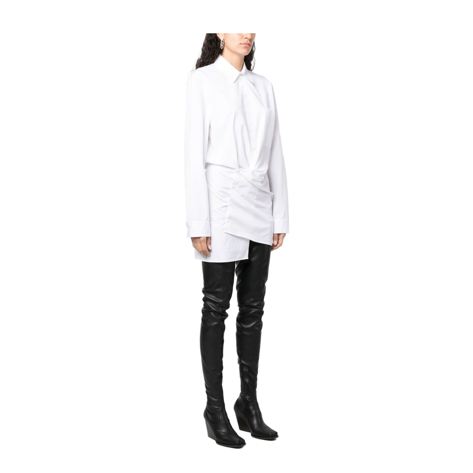 Asymmetric Cotton Shirt Dress in White