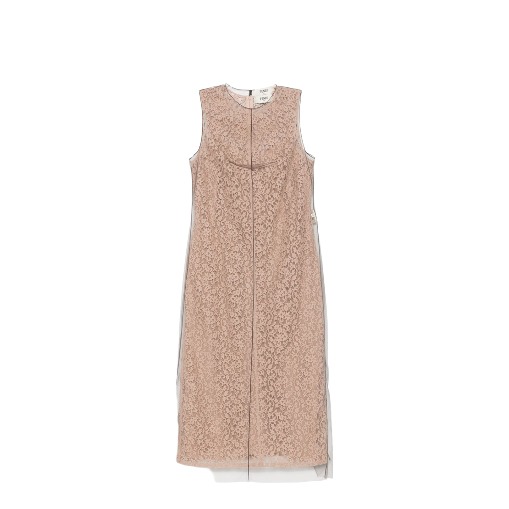 Concealed Rear Hook and Zip Fastening Internal Slip Dress with Tulle Overlay and Rear Slit