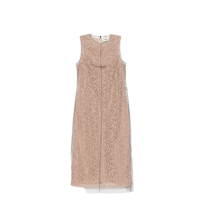 Concealed Rear Hook and Zip Fastening Internal Slip Dress with Tulle Overlay and Rear Slit