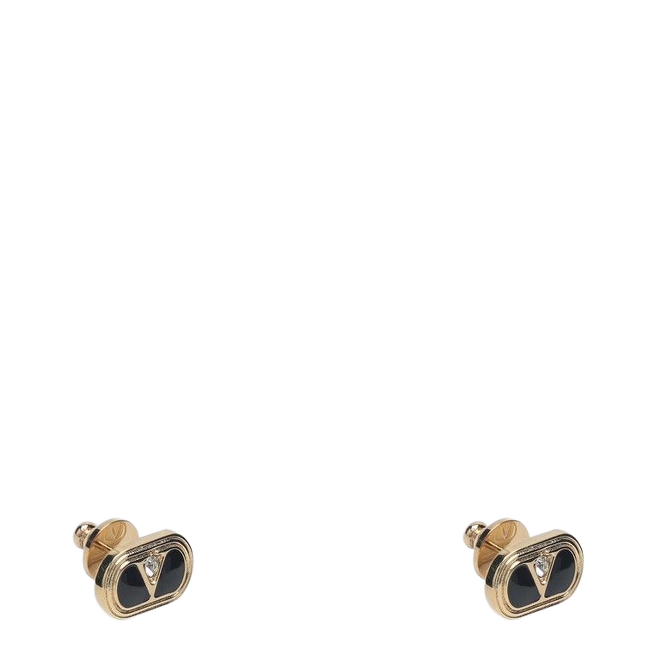 Two-tone Enamel and Metal VLogo Earrings