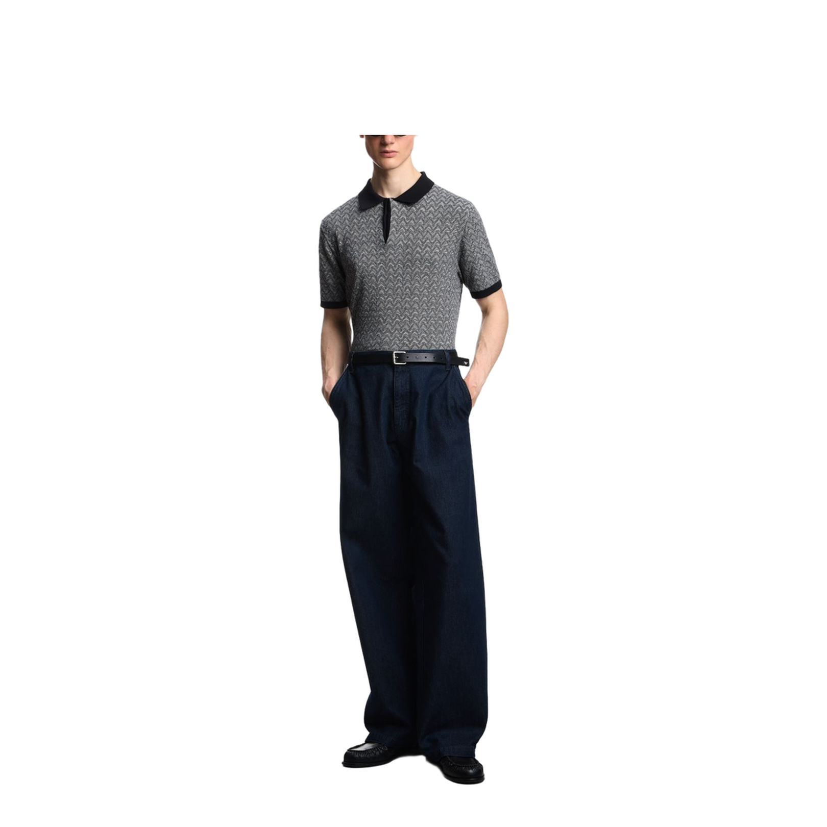 Polo-Collar Jumper in Chevron-Motif Jacquard