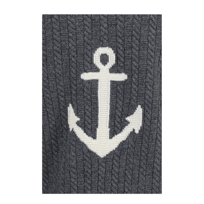 MAYFEYR - Thom Browne - V Neck Sweater With Anchor Embroidery - MKC661AY1005