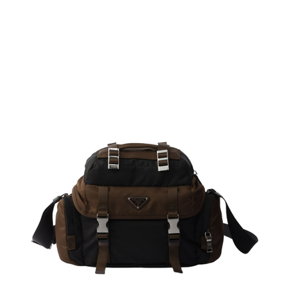 Re-Nylon Nylon & Leather Shoulder Bag - Black/Burnt