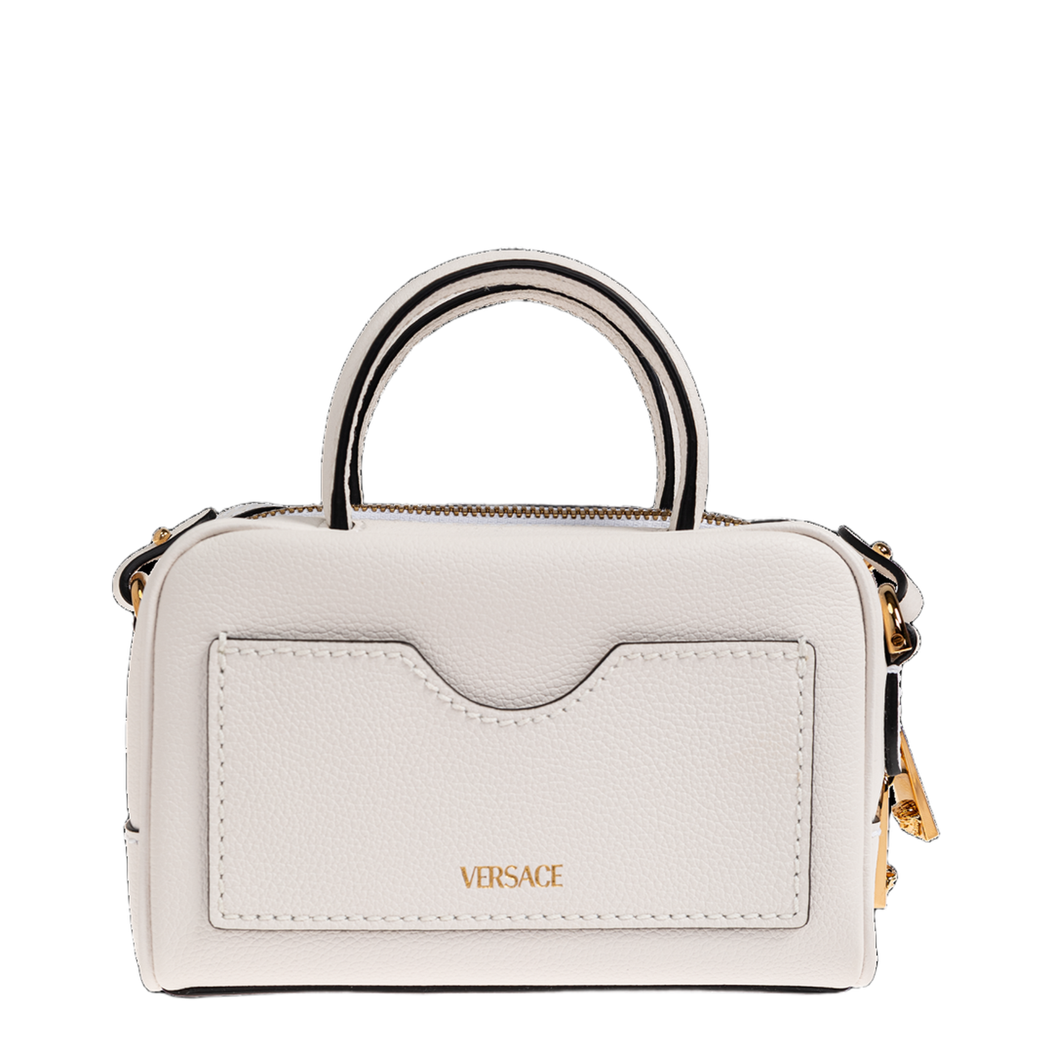 Medusa Plaque Perforated Hand Bag White