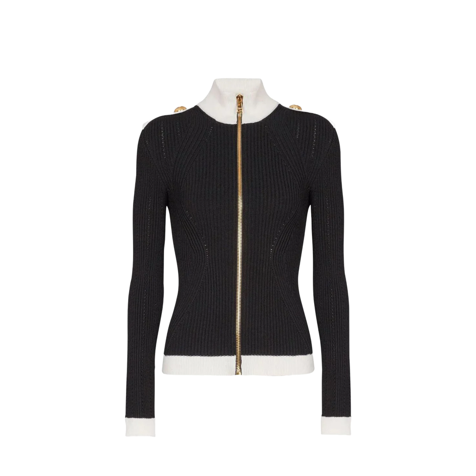 Zipped High-Neck Knit Cardigan