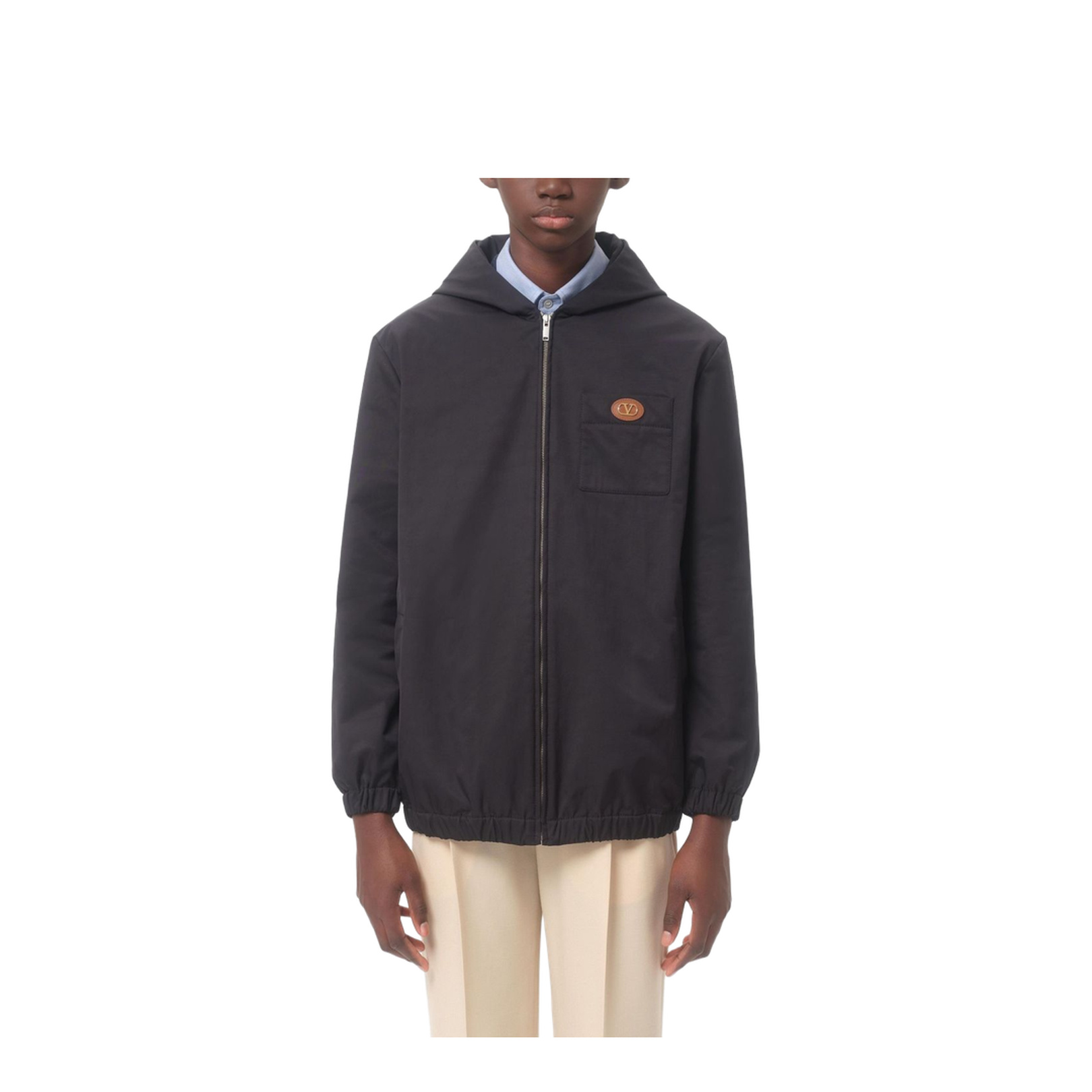 Nylon Hooded Jacket With Vlogo Patch