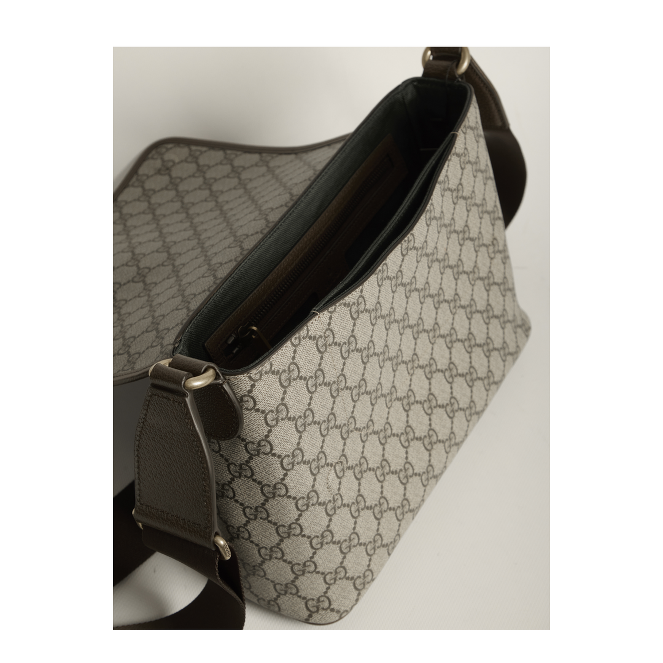 Ophidia Medium Coated Canvas Messenger Bag - Beige and Dark Brown