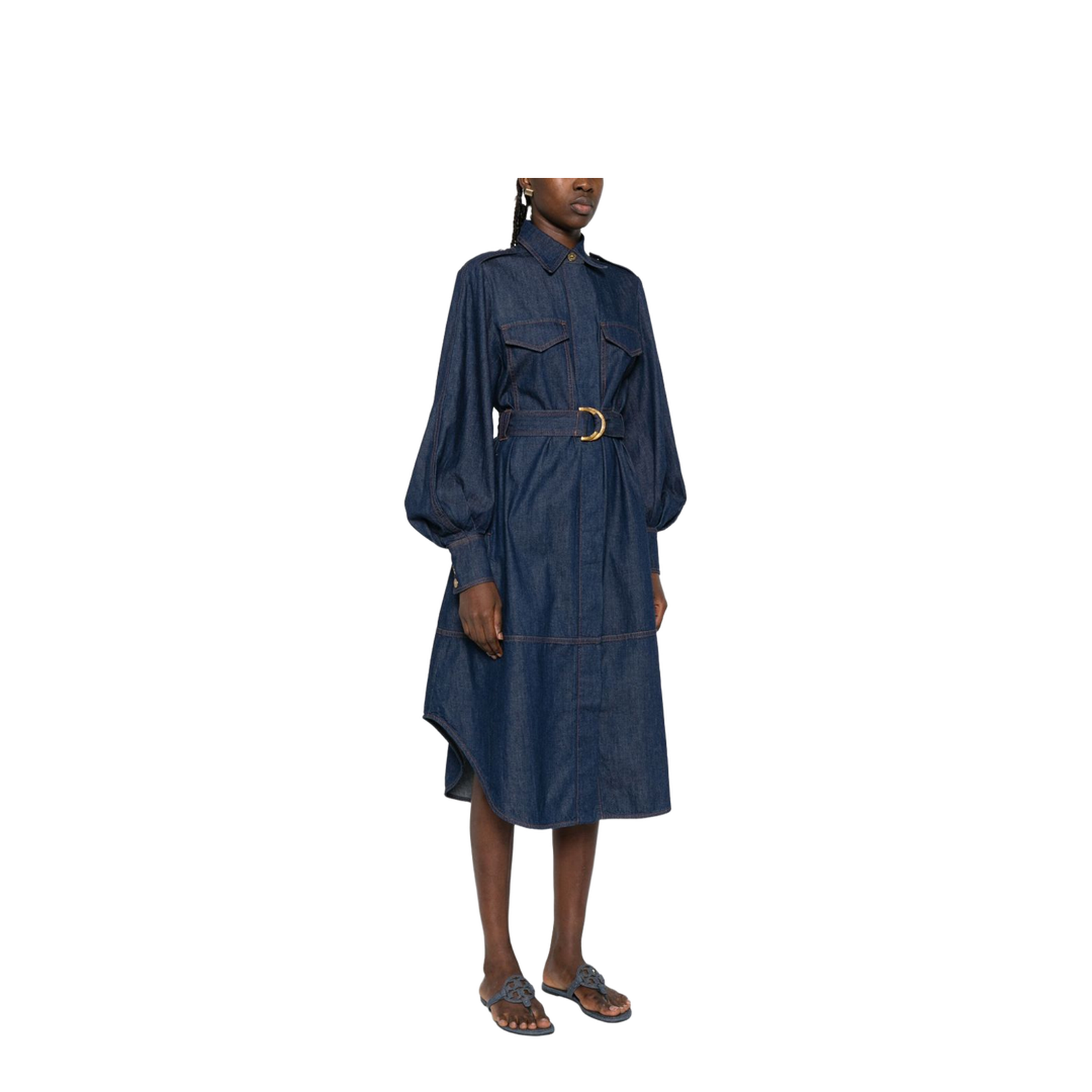 Hypnotic Tuck Midi Dress Navy Stripe