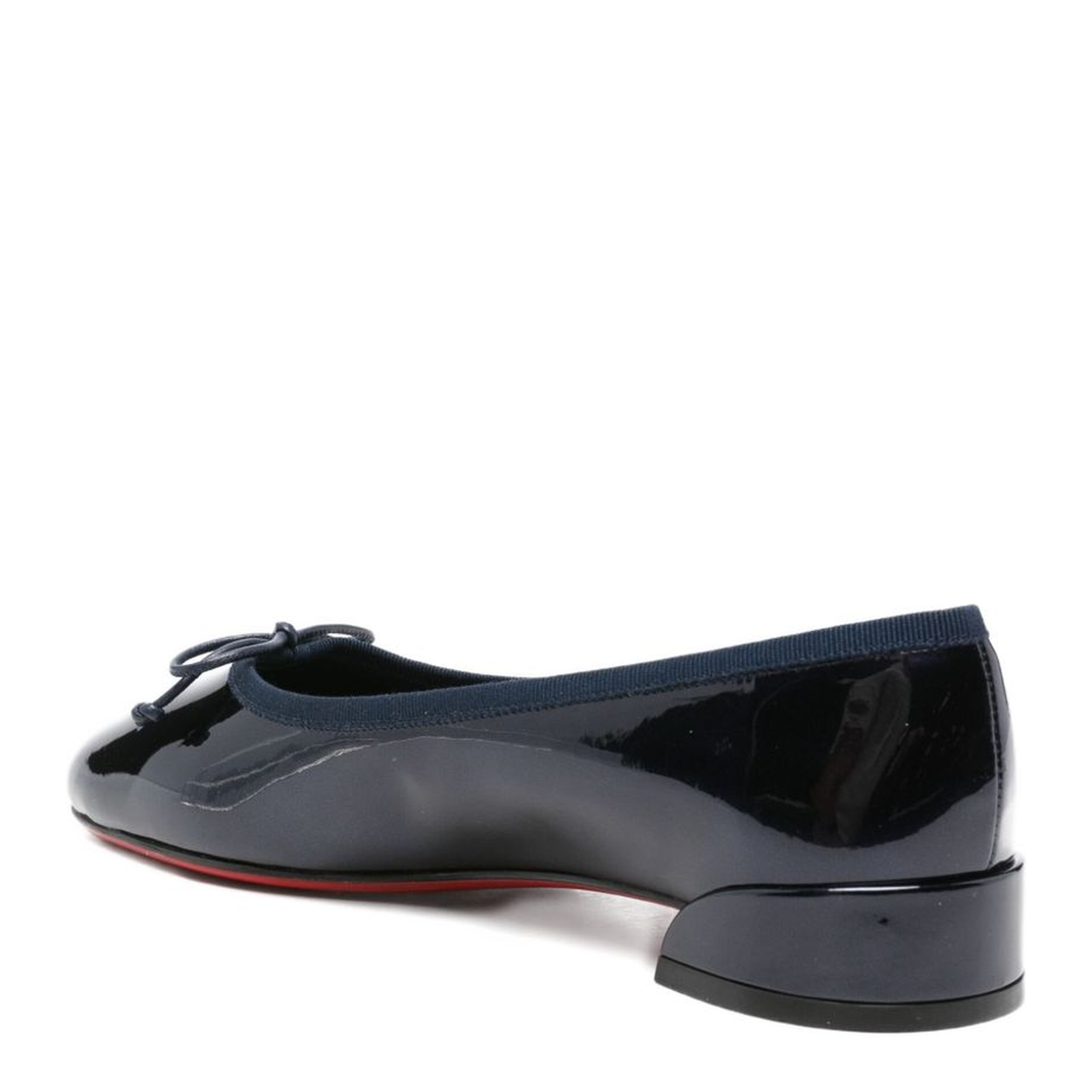 Navy Blue Patent Leather Almond Toe Bow Detail