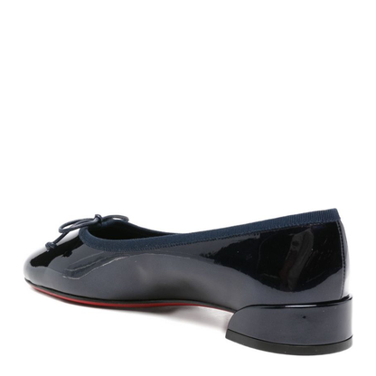 Navy Blue Patent Leather Almond Toe Bow Detail