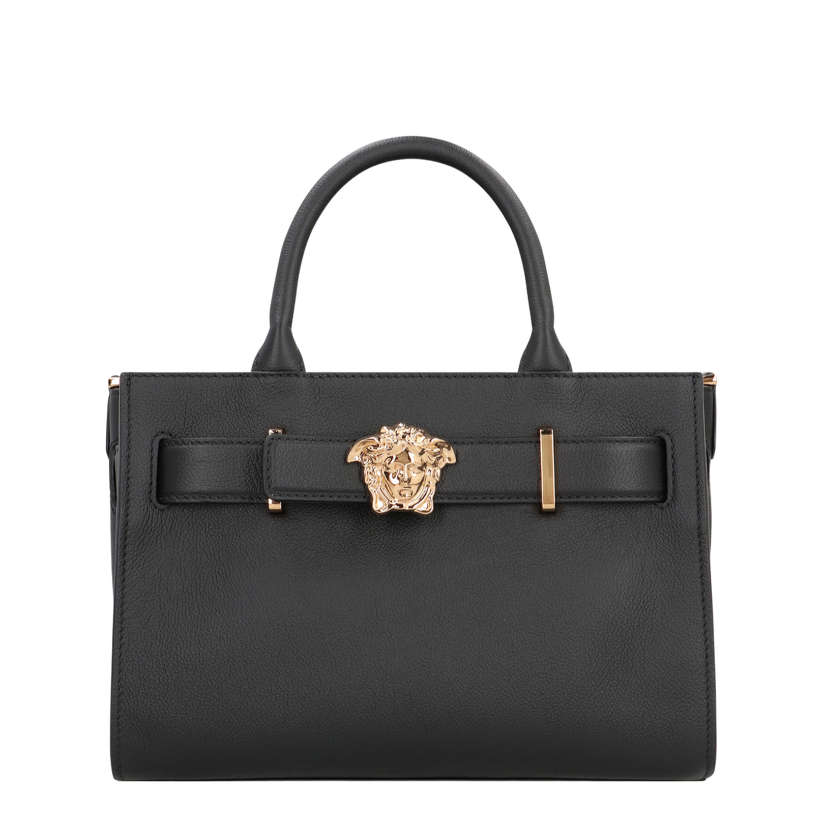 Medusa Black Leather Hand Bag