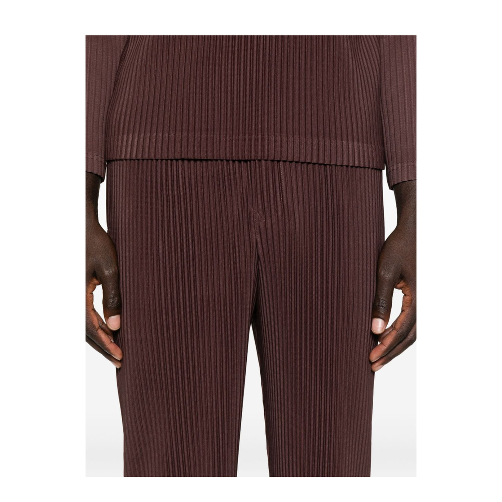 Brown Pleated Design Cropped Pants