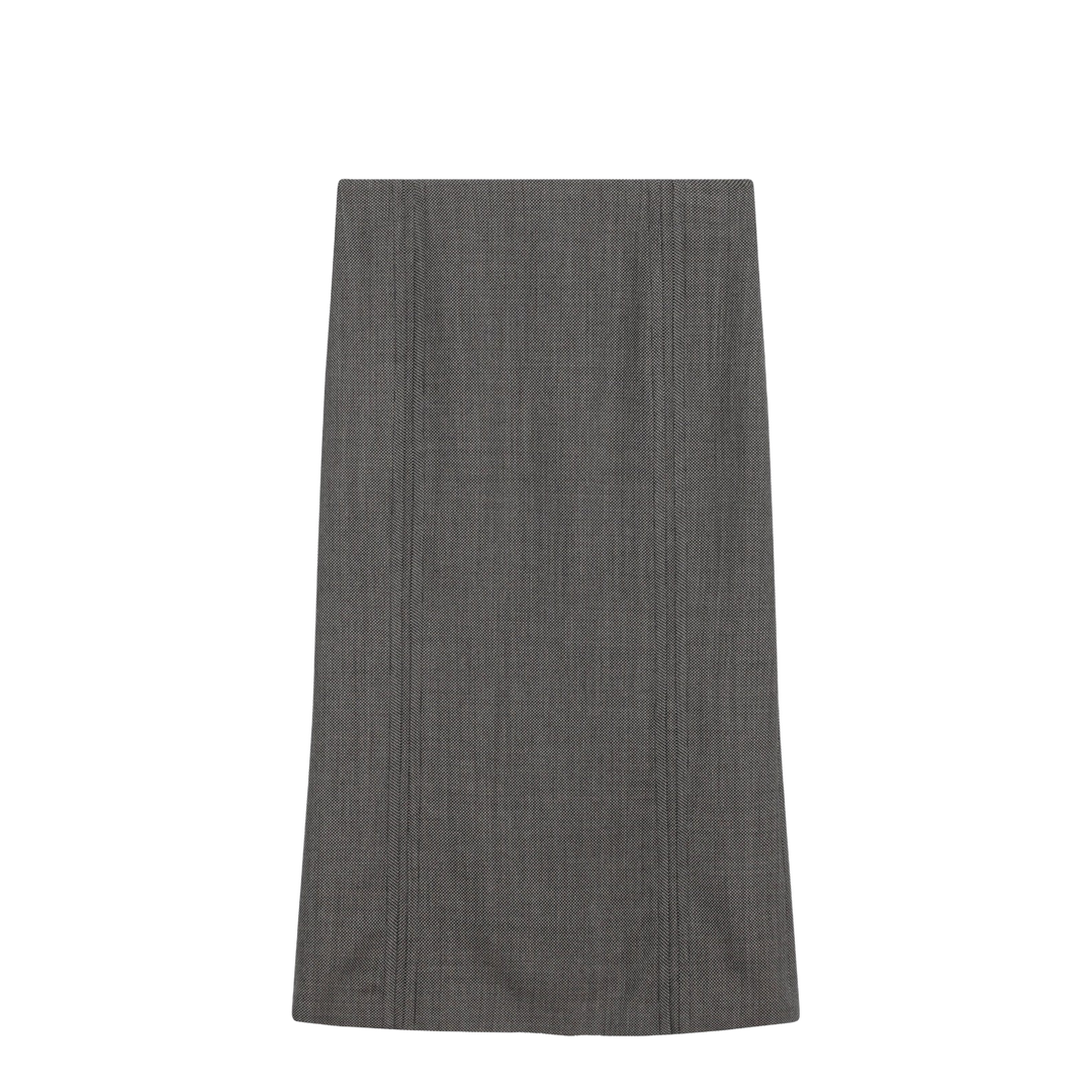 Brown and beige patterned wool midi skirt