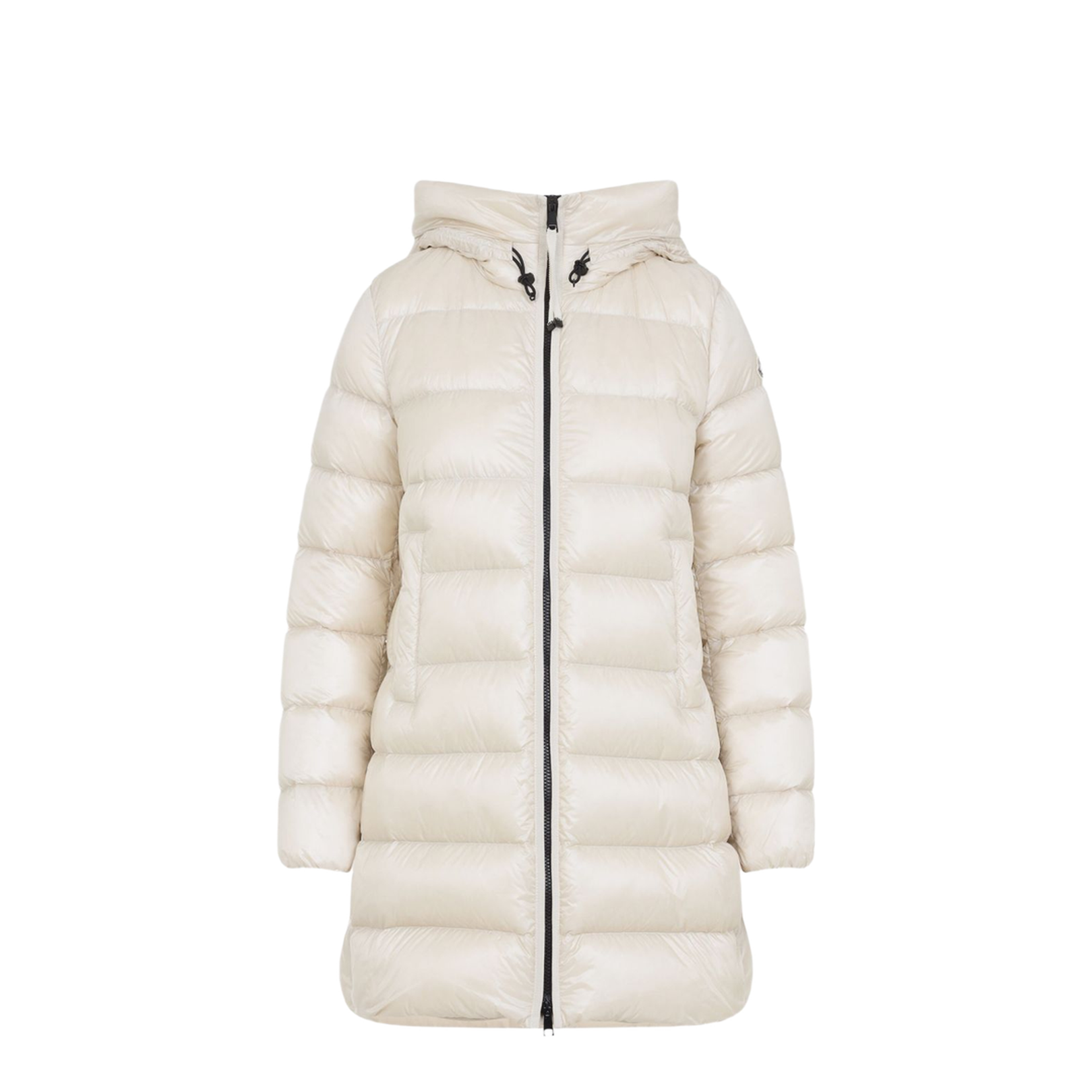 Light Beige Hooded Mid-Length Down Jacket