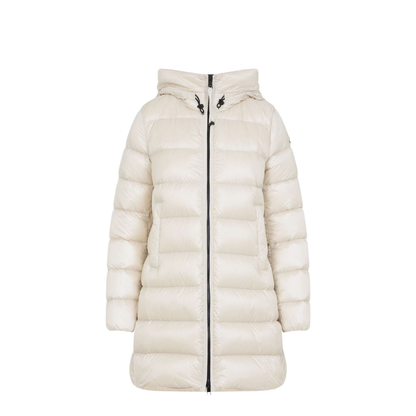 Light Beige Hooded Mid-Length Down Jacket