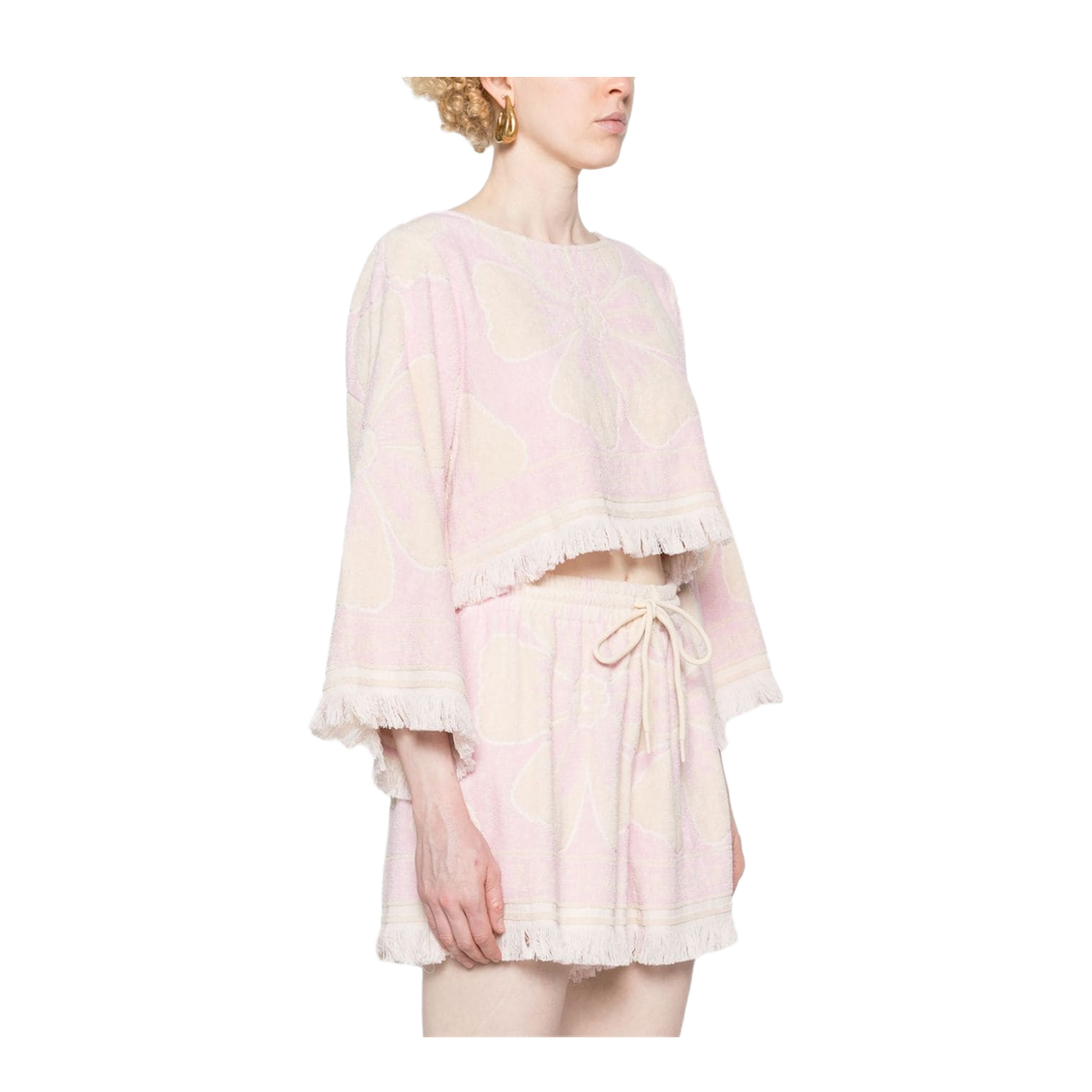 Light Pink Cropped Floral Towelling Top