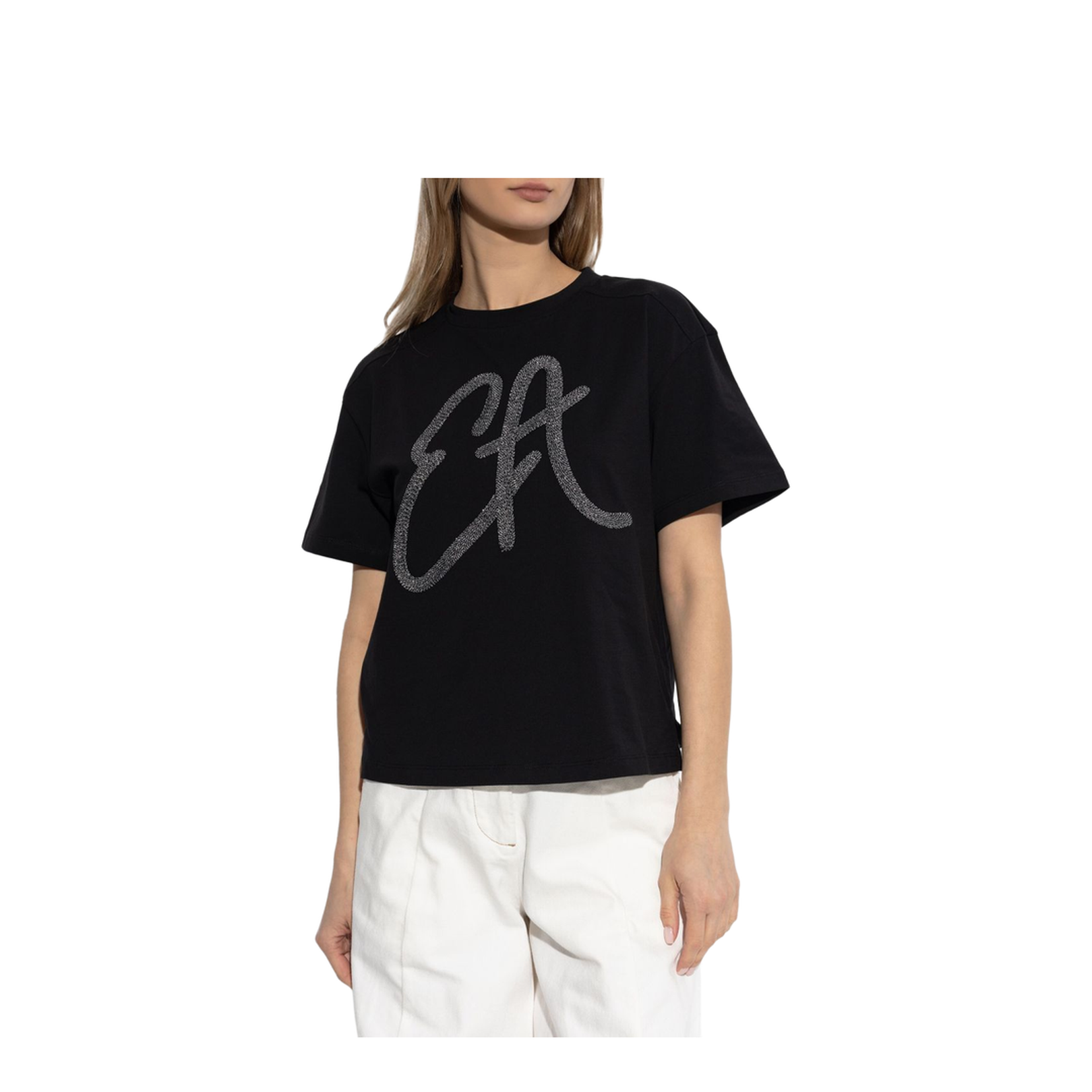 Cotton-Jersey T-Shirt with Oversized Lurex Logo