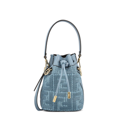Mon Tresor Mini Raffia-Effect Bucket Bag - Blue