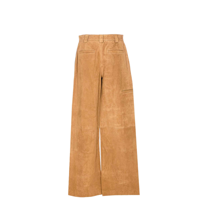 Brown Pants With Belt Loops And Insert Design In Suede