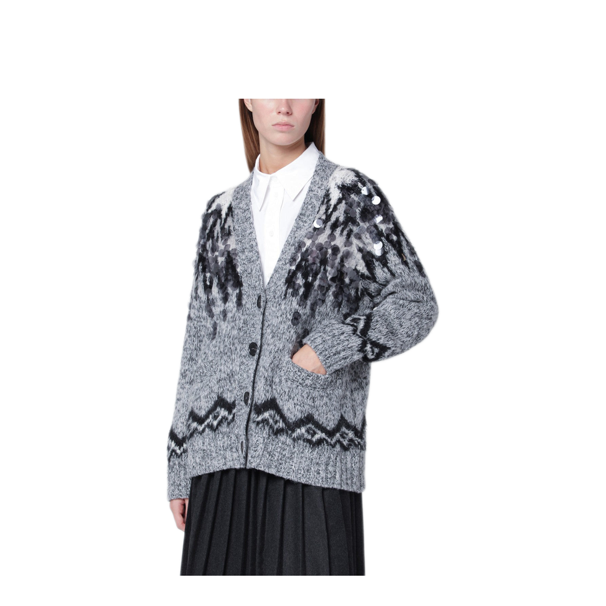 MAYFEYR - Roberto Collina - Grey Wool Blend Cardigan With Sequins - 253F44010RWOF4418