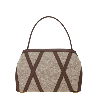 Leather Inlay Tote Shoulder Bag