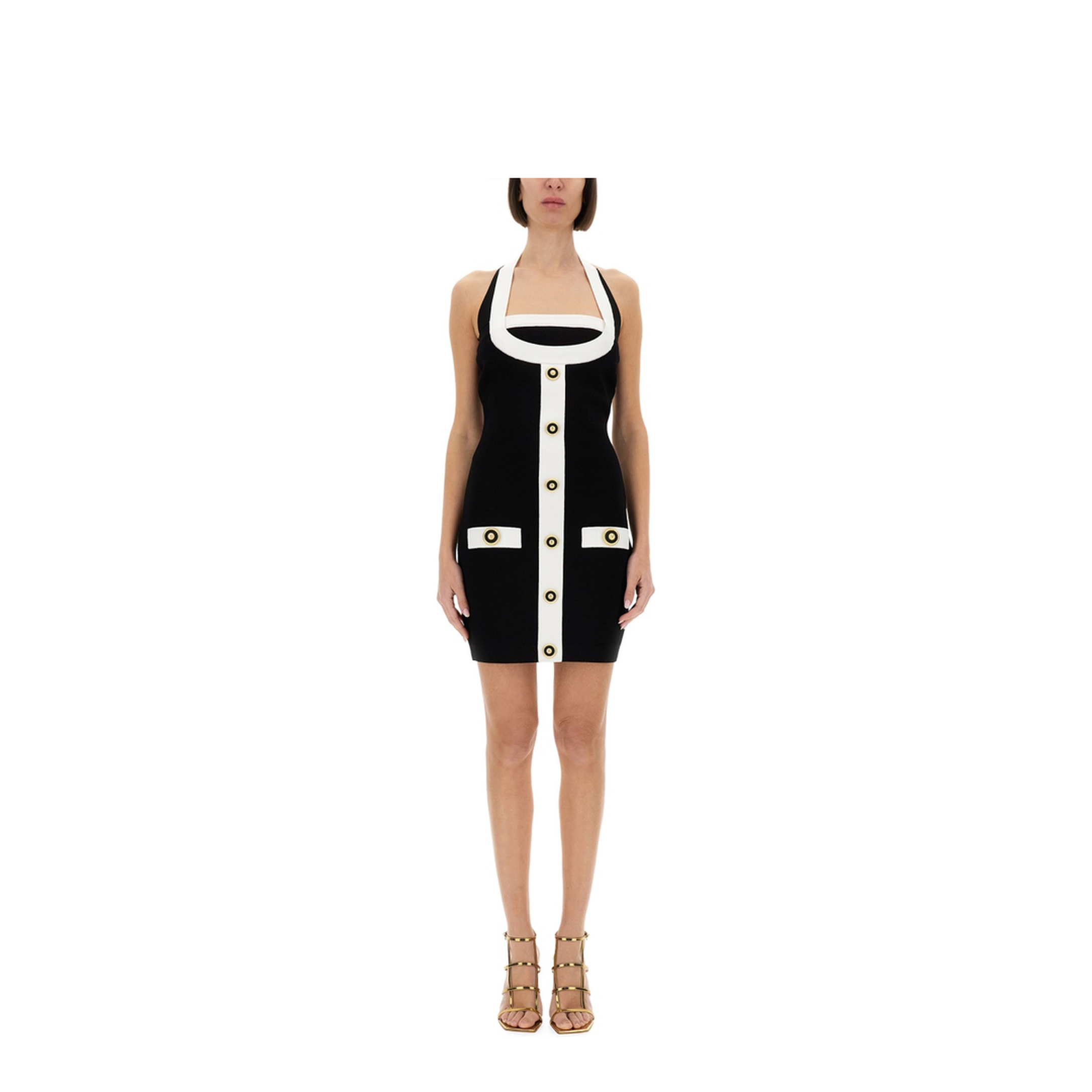 Two-Tone Halterneck Knit Dress