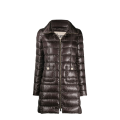 Quilted Goose Down Midi Jacket Brown