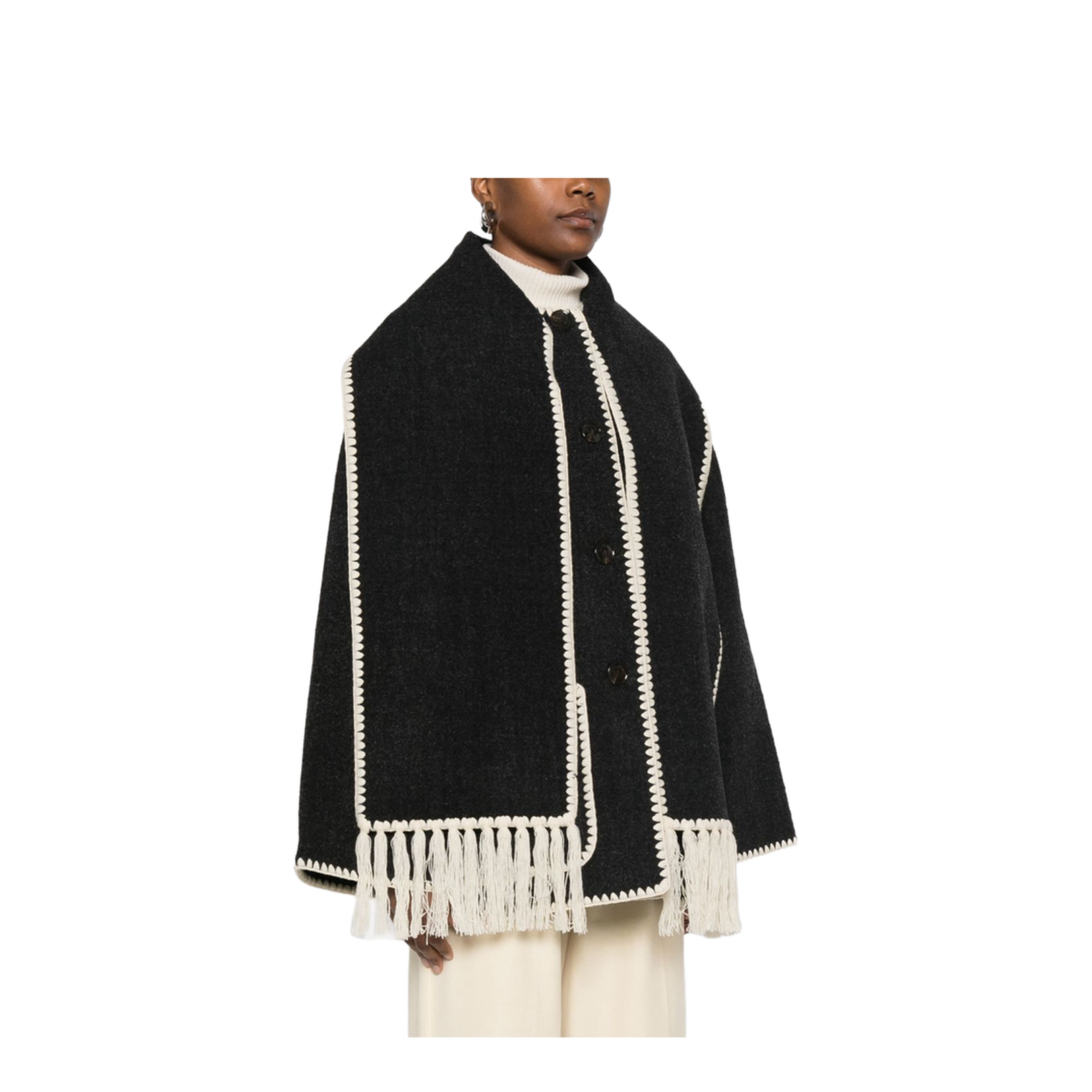 Embroidered Scarf Jacket - Dark Grey