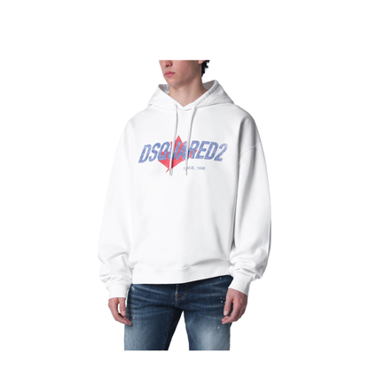 White Relaxed-Fit Sweatshirt with Logo Print