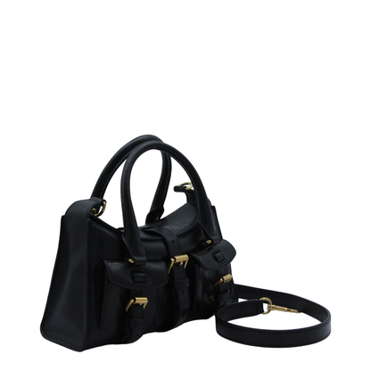 Mini Roxanne High Shine Leather Handbag - Black