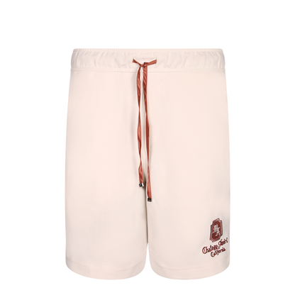 Logo Embroidered Drawstring Shorts Beige