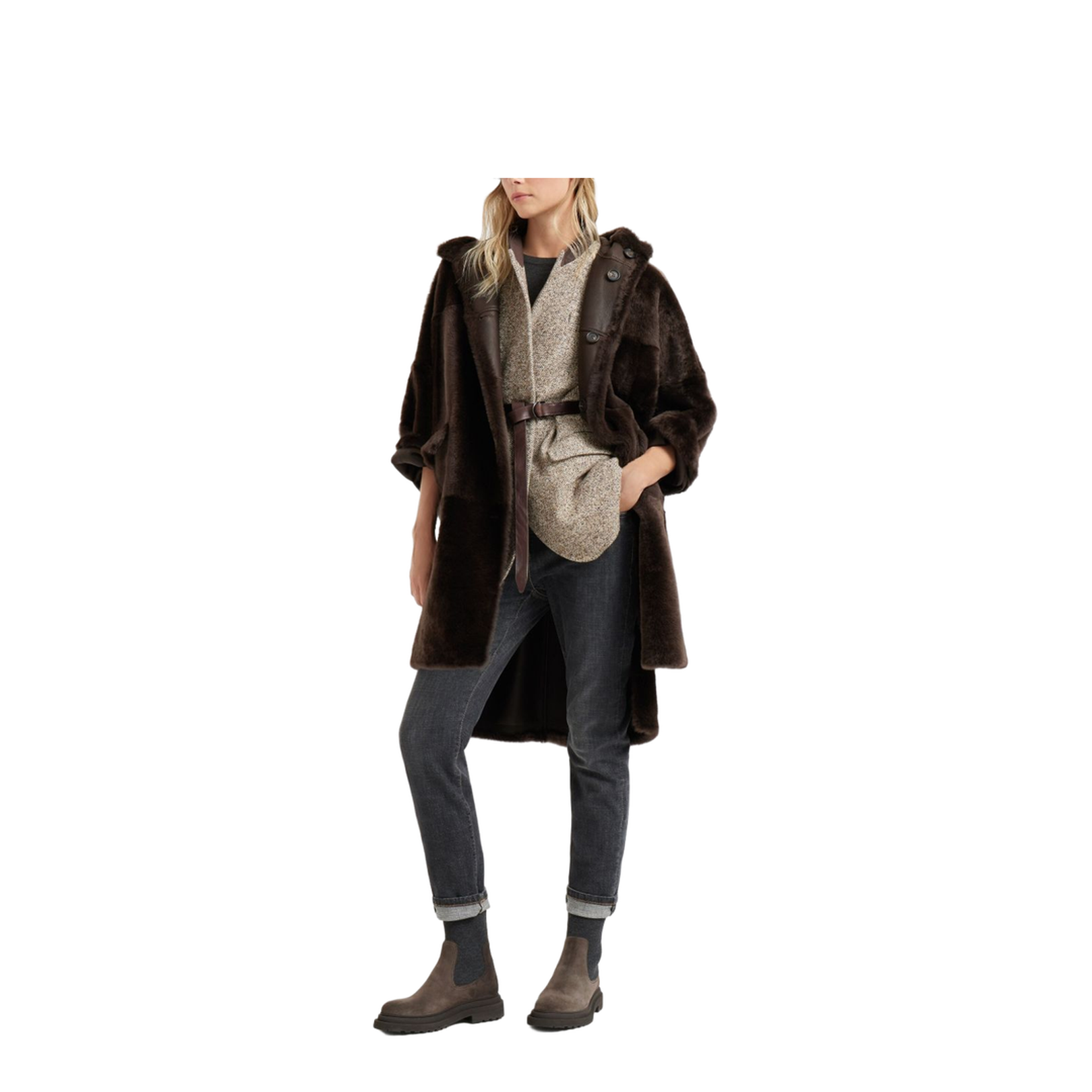 Shearling Reversible Coat in Rust Brown