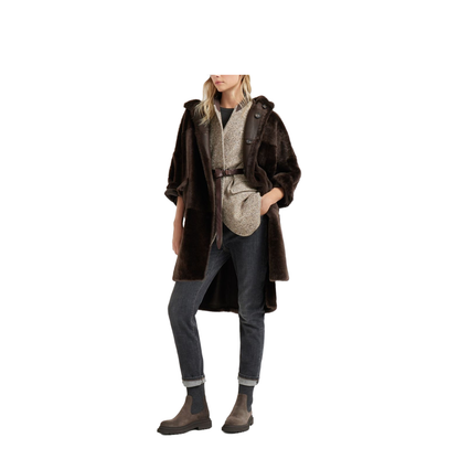 Shearling Reversible Coat in Rust Brown