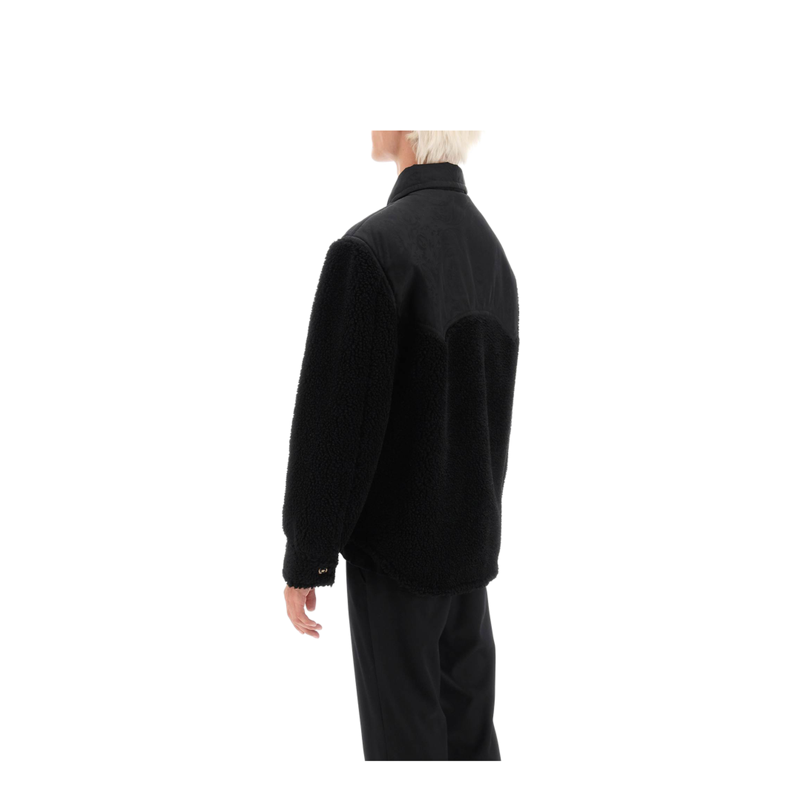 Faux Shearling And Technical Jacquard Jacket In Black