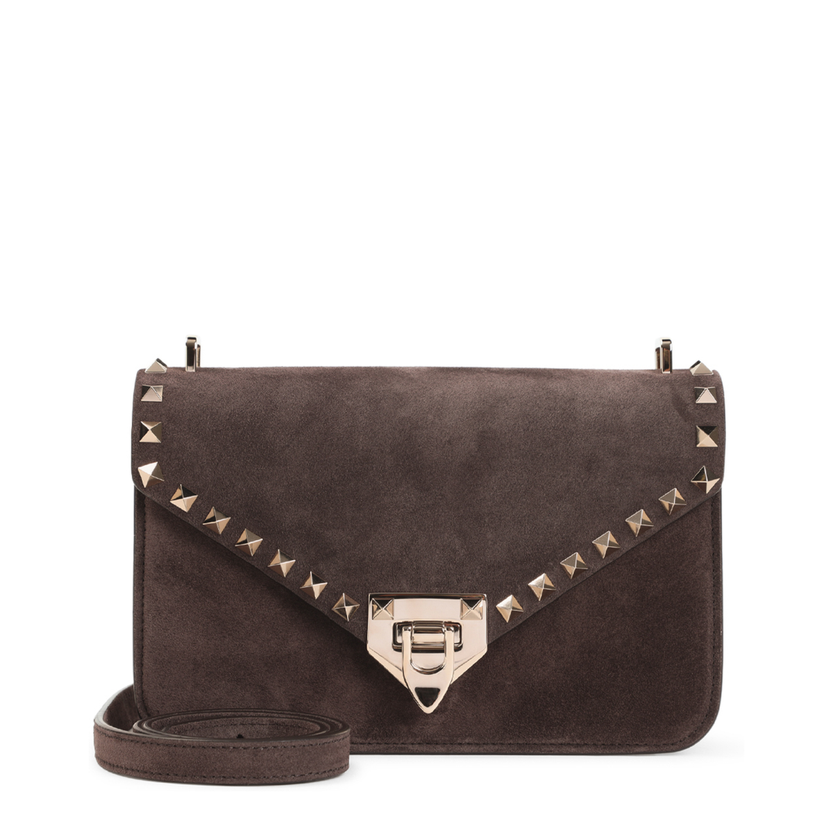 Rockstud Small Suede Crossbody - Ebony Brown