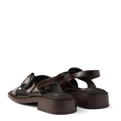 MAYFEYR - Prada - Brushed Leather Crisscross Band Sandals With Plexiglas Buckle - 1X962NF035P39
