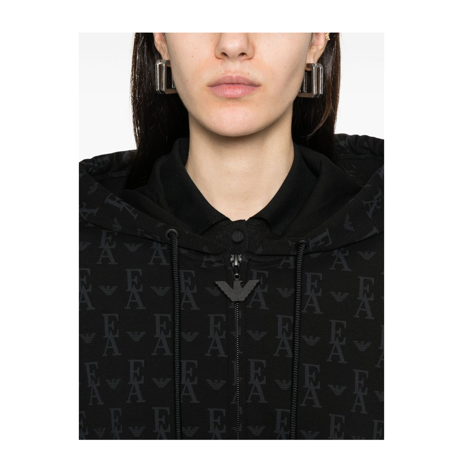 Double-Jersey Hooded Zip-Up Sweatshirt with All-Over Lettering