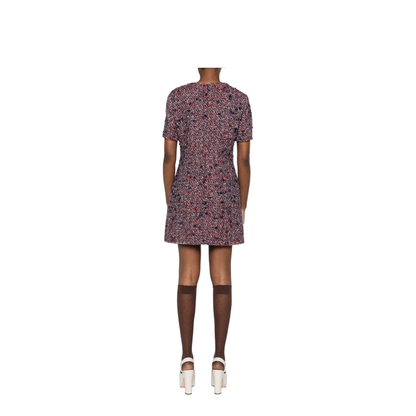Wool Bouclé Dress in Red and Blue