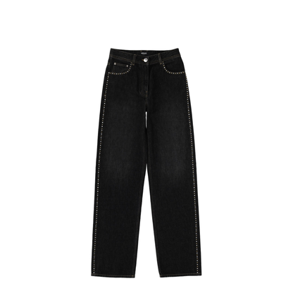 Denim Pants With Studs - Black