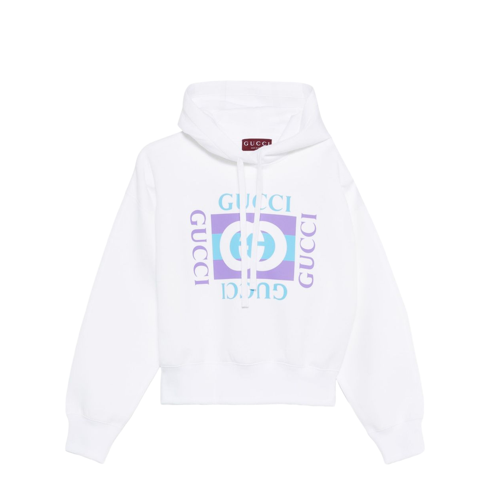 Cotton Hooded Sweatshirt with Print in White