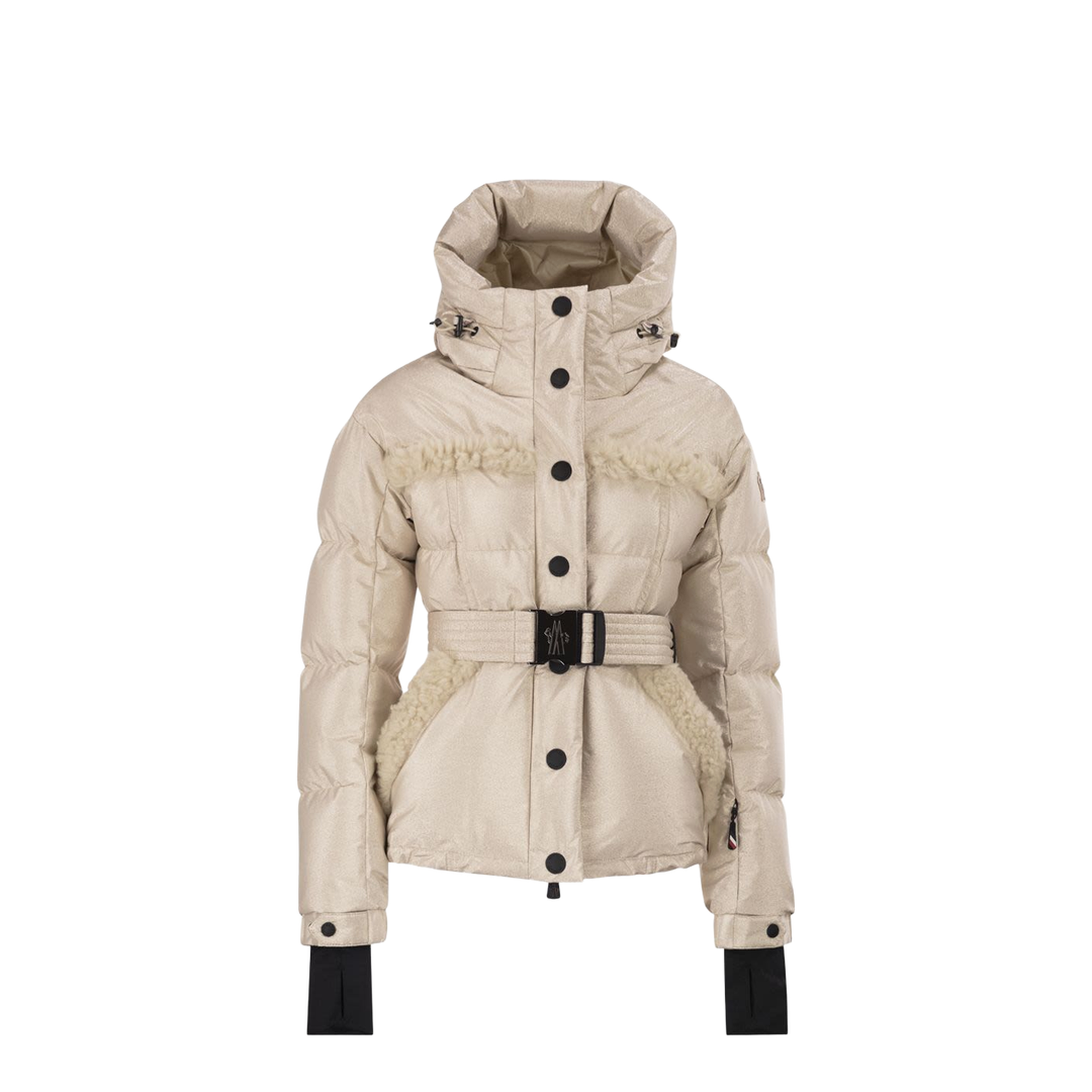 Metallic Ski Jacket With Shearling Hood