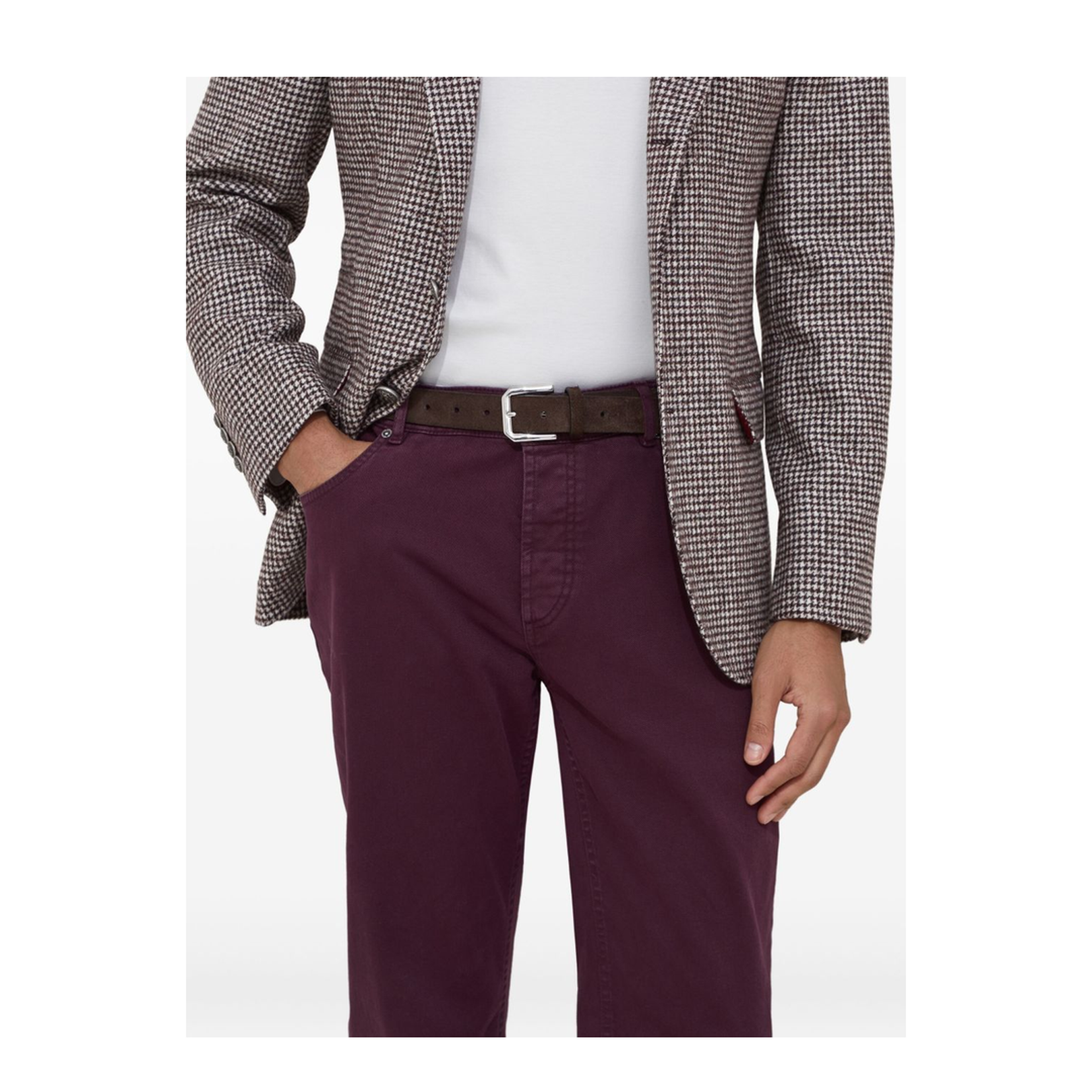 Lightweight Denim Trousers in Burgundy