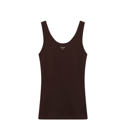 MAYFEYR - Prada - Ribbed Cotton Top With Triangle Logo In Cocoa - 39576LWMO14L0F0324