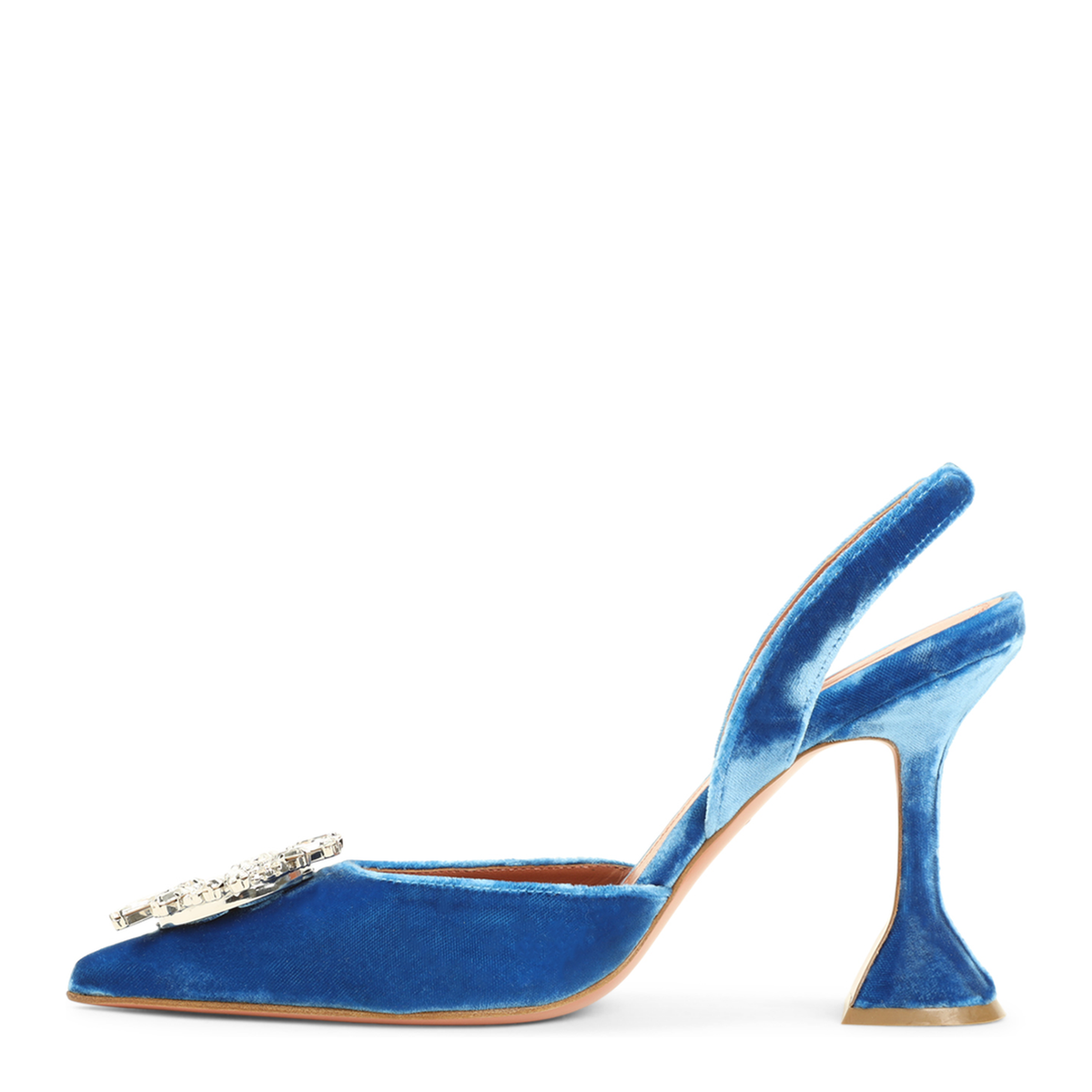 MAYFEYR - Amina Muaddi - Indigo Blue Begum Sling 95 Velvet Pumps - 18S366568BEGINDIGO