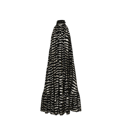 Long Dress in Lamé Tiger Silk - Black / Gold