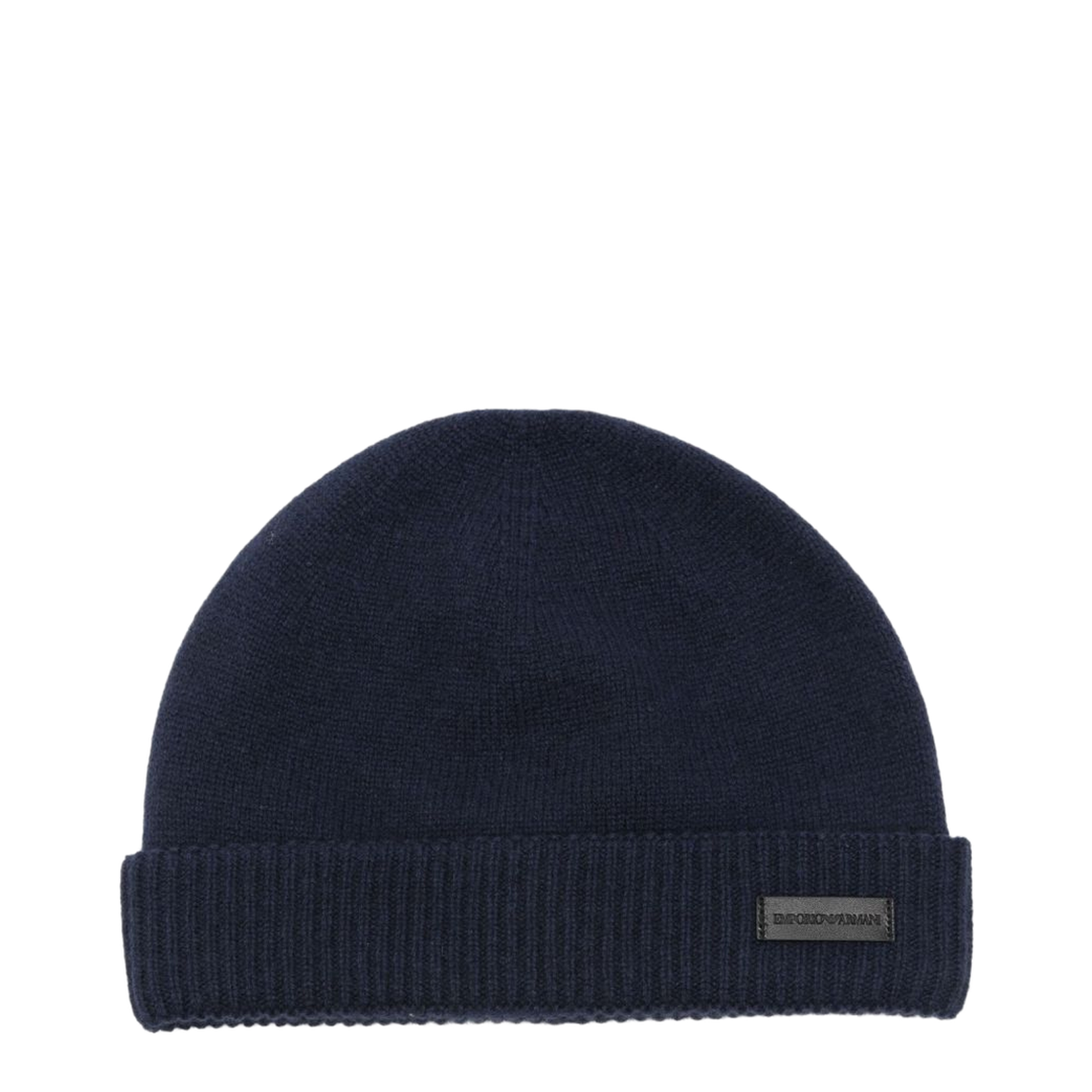 Blue Cashmere Ribbed Knit Turn-Up Brim Hat