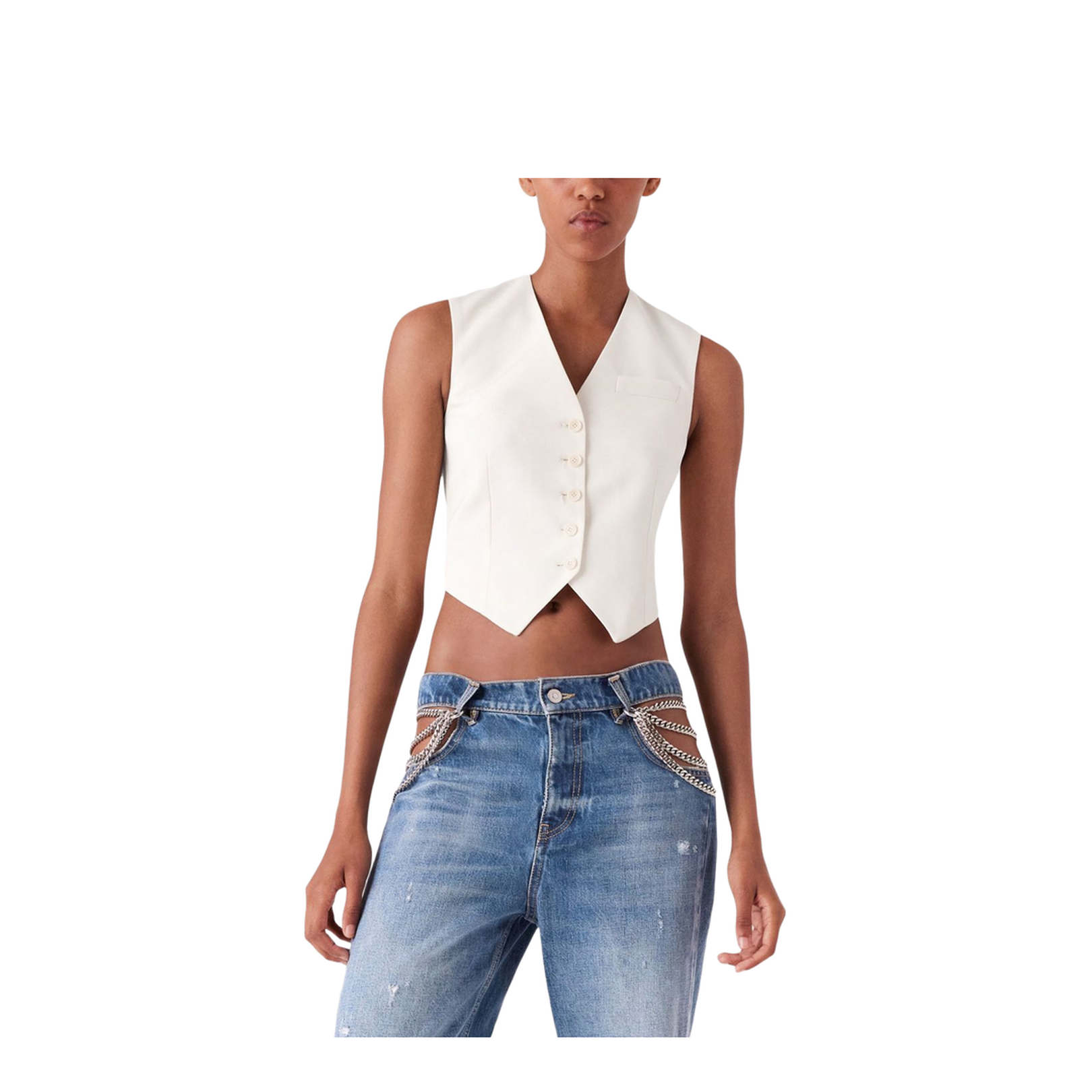 Cropped Tailored Wool Waistcoat