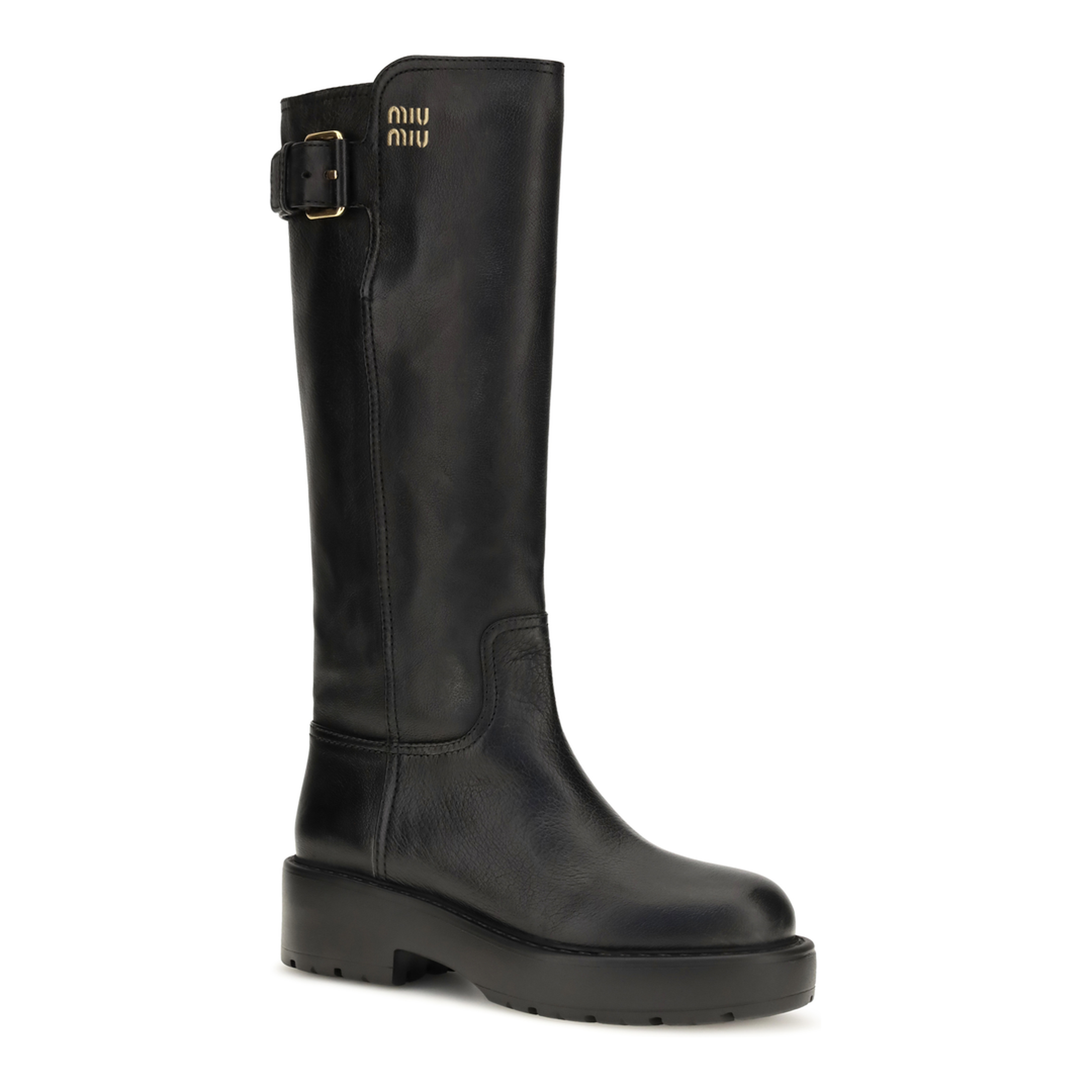 MAYFEYR - Miu Miu - Leather Knee High Boots With Buckle Detail - 5W767EF055Y9SF0002