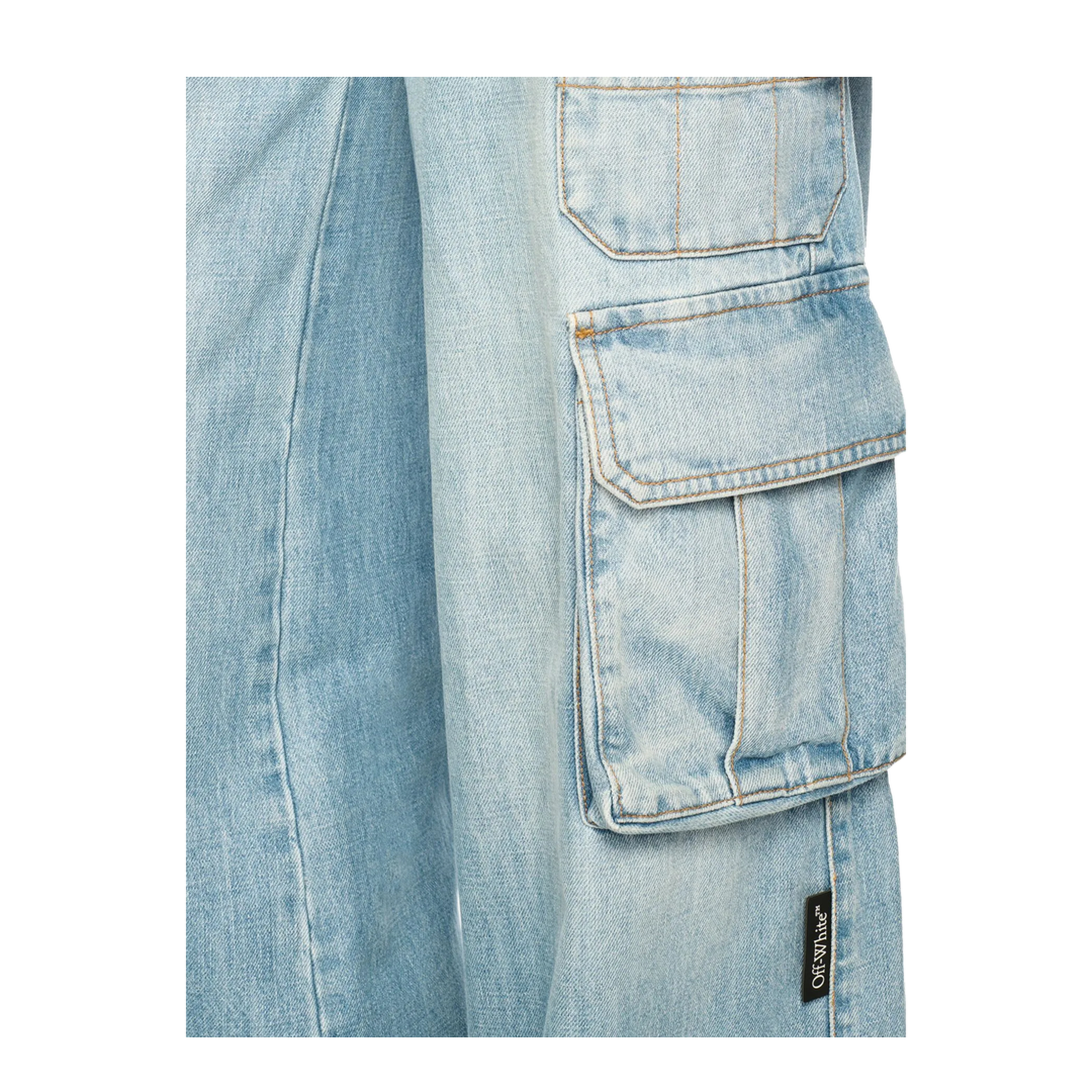 DENIM WIDE CARGO PANTS BLUE